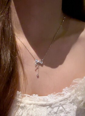 铜合金项链 夏日韩系闪锆蝴蝶结流苏项链女气质百搭锁骨链520礼物