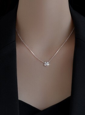 坠链均足银 999足银四叶草项链项链女款轻奢小众设计感冷淡风银饰