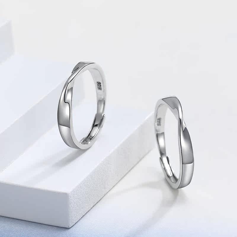 一对纯银男女对戒简约潮情侣戒指 月下戒指/指环