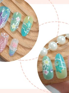 30pcs Summer Press on Nails 3D Ocean Starfish Shell Decor Fa