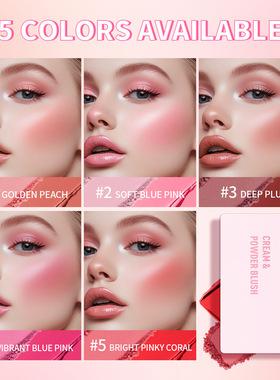 2-Color Matte Peach Powder Blush Palette Blendable Long-Last