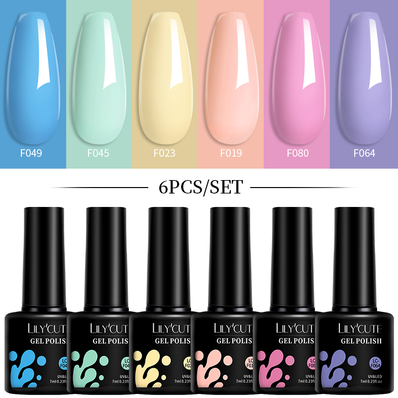 6PCs Gel Nail Polish Set Spring Macaron Vernis Semi Permanen-图0