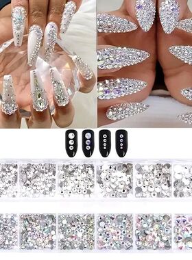 Boxed 3D Flat Back Nail Rhinestones Nail Gems Glass AB & Cle