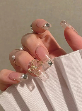 24pcs Butfly decorated false nails Removable Long Paragraph