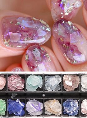 12 Grids Shell Nail Art Flakes Iridescent Thin Sea Shell Sli