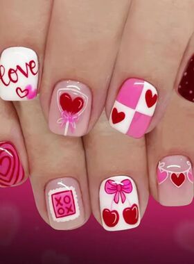 Christmas Press on Nails Short Square False Nails Snowflake