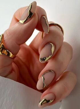 24Pcs Golden French Fake Nail with Almond Head Design Simple