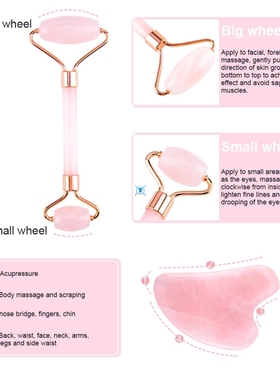 Jade Stone Rollers Massager For Face Pink Rose Quartz Natura