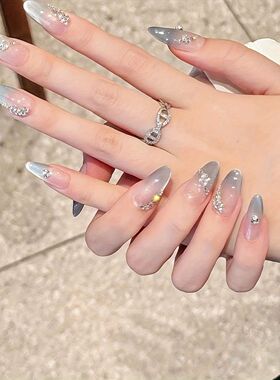 10pcs high-end Light luxury silver cat-eye French diamonds h