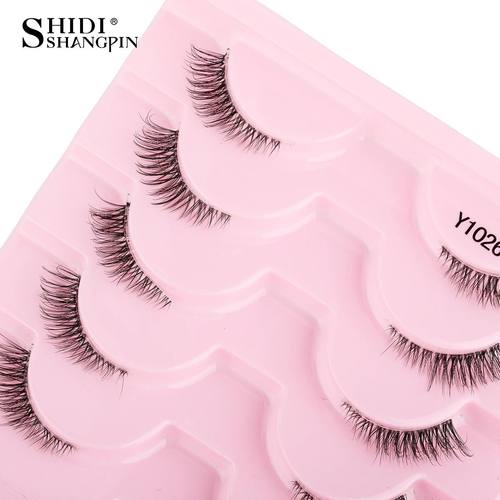 3/5/10Pairs Half False Lashes Natural Short 3D Cat Fake Mink - 图1