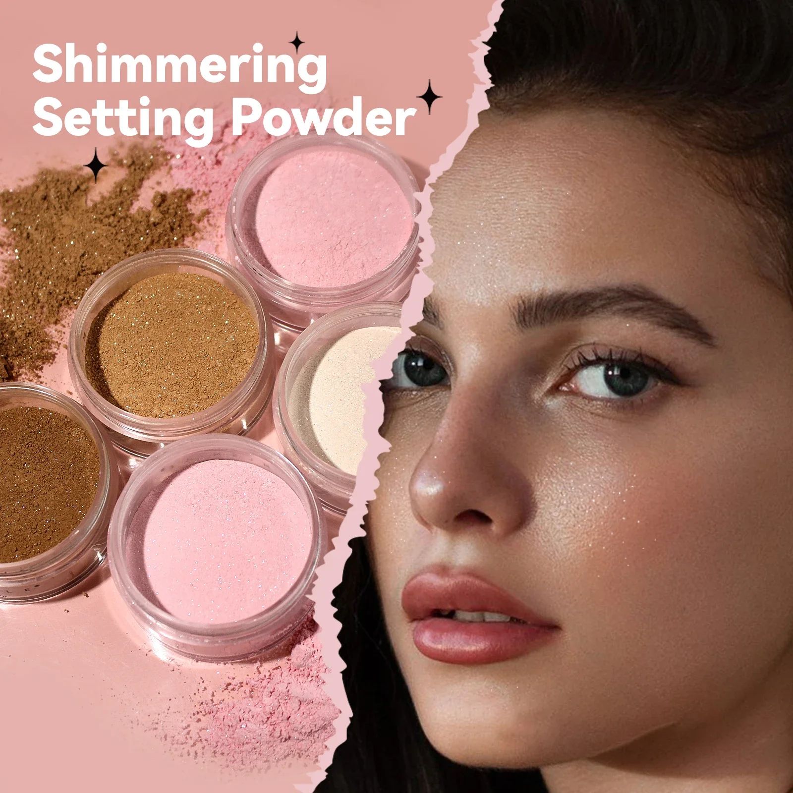 Pink Glitter Setting Powder 4 Color Long Lasting Oil Control - 图3