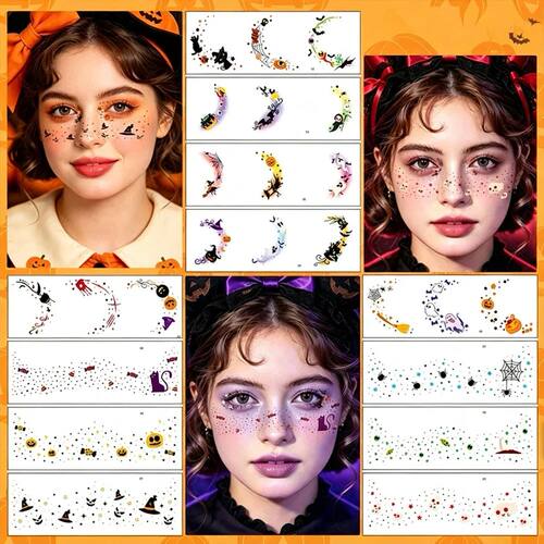 Halloween Bat Face Tattoo Stickers 12sheets/set Waterproof D - 图0