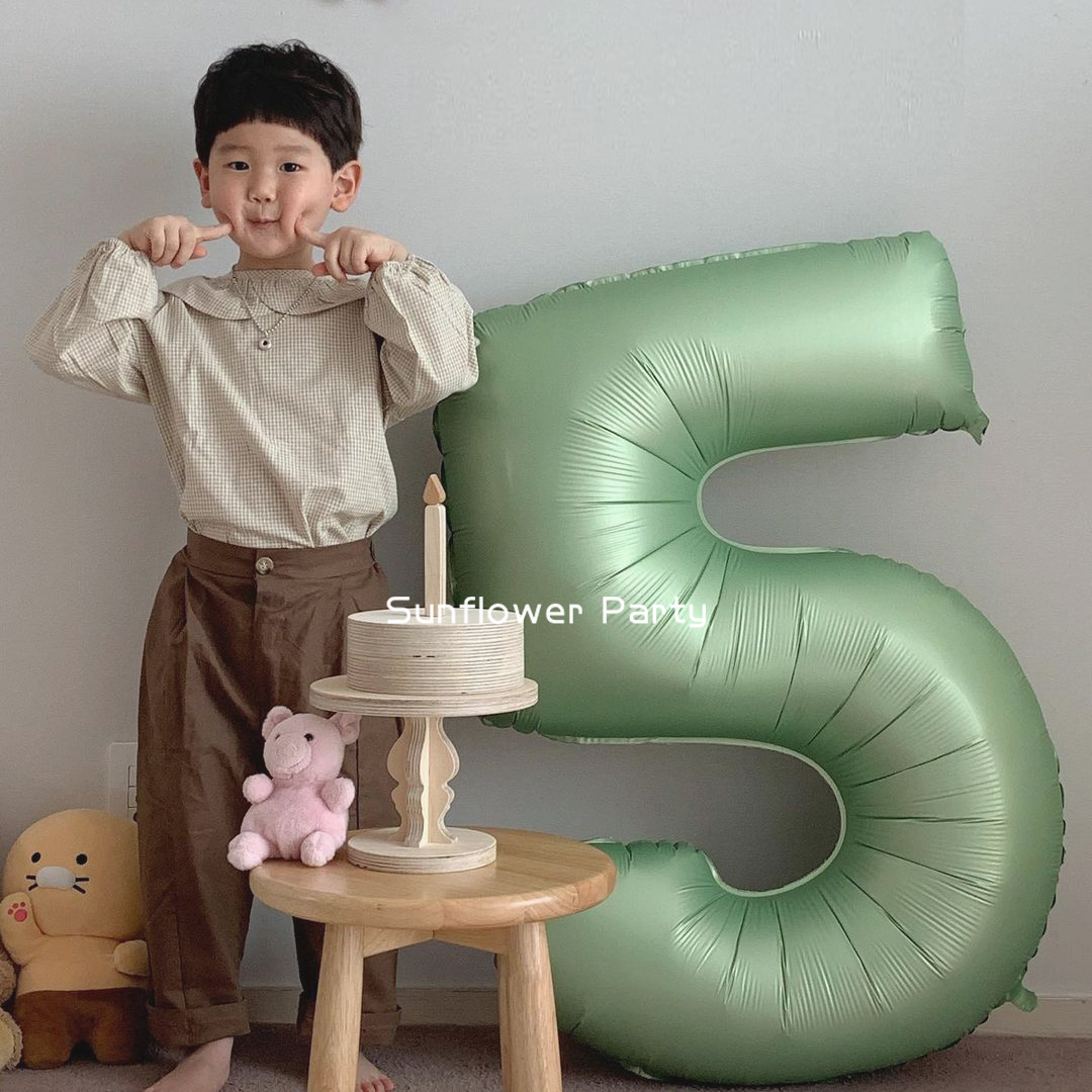 清新40寸豆绿色数字气球户外露营野餐拍照道具周岁生日装饰布置 - 图1