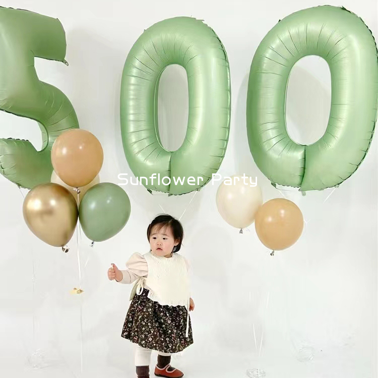 清新40寸豆绿色数字气球户外露营野餐拍照道具周岁生日装饰布置 - 图2
