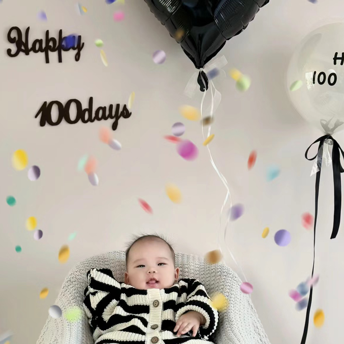儿童宝宝百天百日气球装饰满月家庭场景布置透明白色双层波波球贴 - 图3