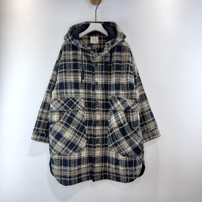 设计师英伦宽松大码文艺减龄连帽格子夹棉外套女毛呢保暖长款棉衣,淘宝优惠券,粉丝福利购,淘宝优惠卷