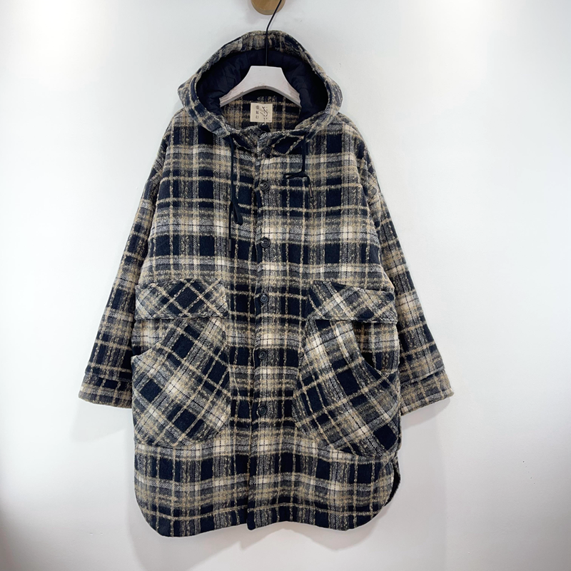 设计师英伦宽松大码文艺减龄连帽格子夹棉外套女毛呢保暖长款棉衣,淘宝优惠券,粉丝福利购,淘宝优惠卷
