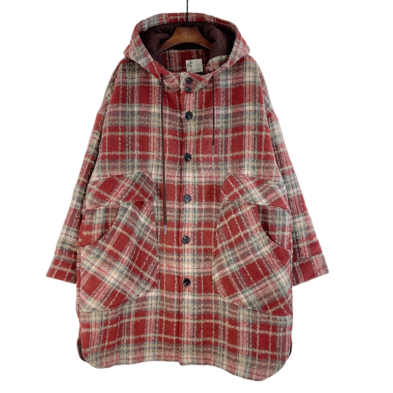 设计师英伦宽松大码文艺减龄连帽格子夹棉外套女毛呢保暖长款棉衣,淘宝优惠券,粉丝福利购,淘宝优惠卷