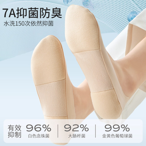 船袜女夏薄款脚底棉垫防滑不掉跟高跟鞋袜子抗菌毛巾底浅口隐形袜 - 图0