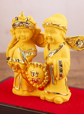 新婚工艺品 绒沙金百年好合礼品摆件 创意实用结婚金店礼品