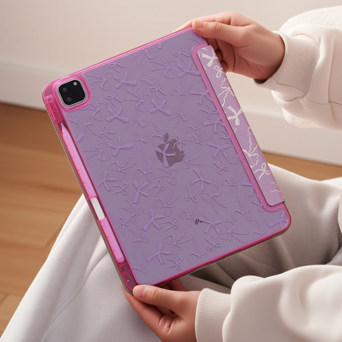 紫色蝴蝶结适用苹果ipadair7保护套平板电脑壳air6/pro带笔槽Y+三折air4/5/10代air11寸/4/5/6亚克力防摔硬壳 - 图0