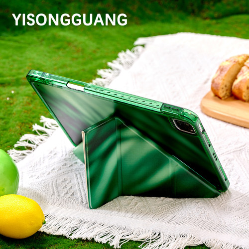 绿色树影适用苹果ipad11平板保护壳13寸套air7/mini7带笔槽Y折+3折pro/10代小众air13/4/5/6/9硬底软边亚克力 - 图1