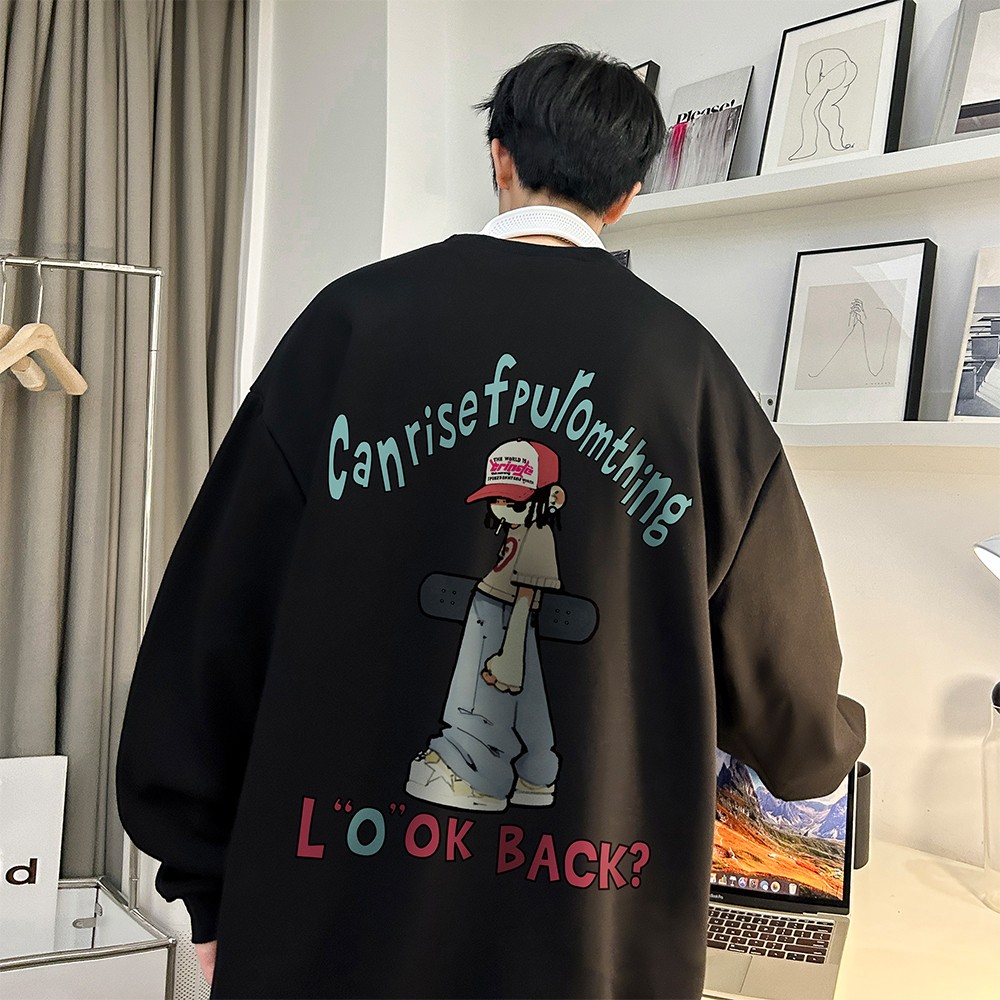 美式风格卫衣男春秋款潮牌卡通印花上衣青少年大码宽松长袖T恤潮_FreeD原创设计_-第2张图片-提都小院