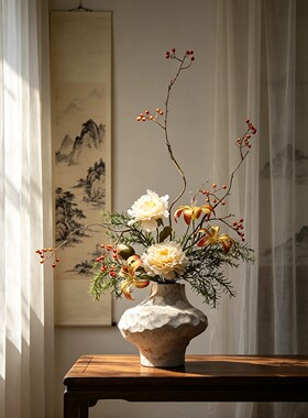 宋式美学仿真插花瓶客厅玄关摆件
