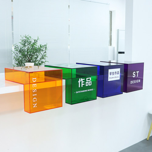 亚克力L型展示台架 陈列店橱窗中岛道具吧台盒子移动台装饰柜定制 - 图0
