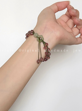 原创设计编绳手链草莓晶新中式女