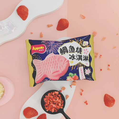 Applo阿波罗鲷鱼烧冰淇淋薄脆威化曲奇雪糕樱花草莓味冰激凌91g - 图2