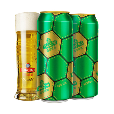 青岛足球罐啤酒500ml*12听*2箱