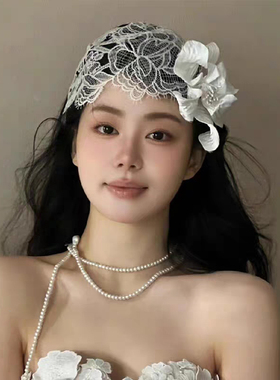 包头帽子蕾丝布艺法式森系超仙美
