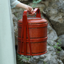 Bamboo Choreography Basket Handmade Retro Food Box Multilayer Send Dining Basket Fruit Basket Containing Basket Picnic Basket Red Wedding Basket Props