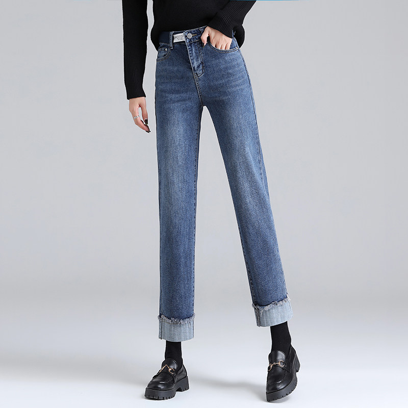 卷边直筒小个子2022年春季牛仔裤 她暖牛仔裤