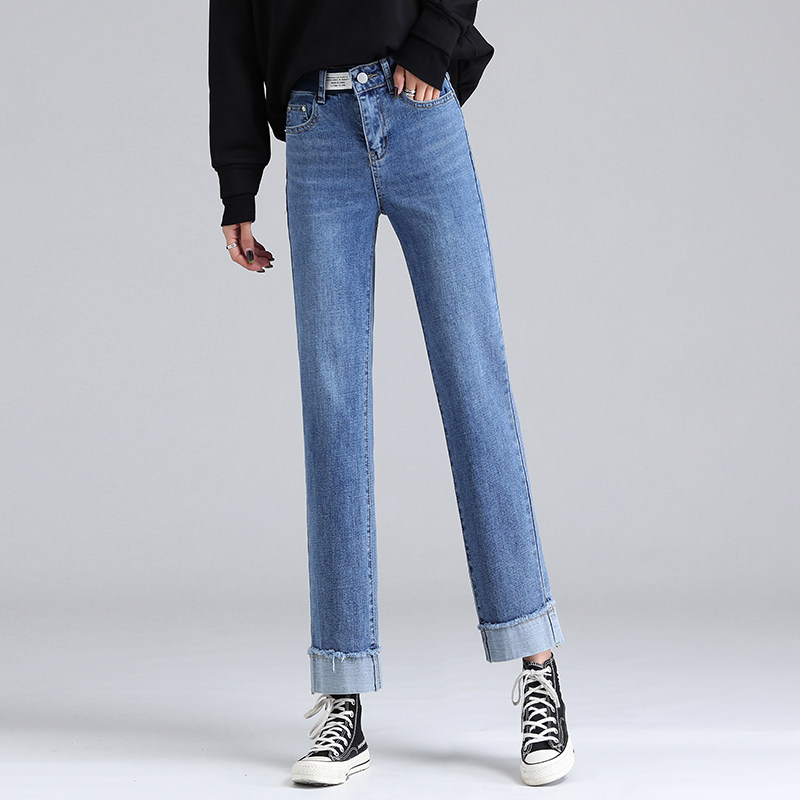 卷边直筒小个子2022年春季牛仔裤 她暖牛仔裤