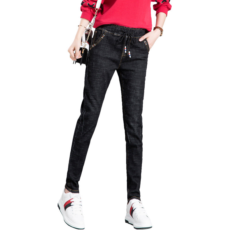 黑色松紧腰显瘦秋季2020年牛仔裤 她暖牛仔裤