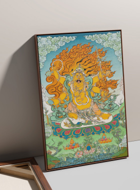 六臂大黑天纯棉油画布唐卡描金