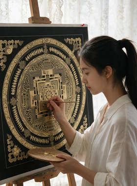 纯棉油画布唐卡描金线稿