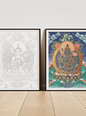 西藏唐卡纯棉油画布手绘描金DIY