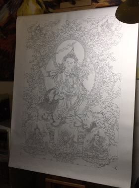 纯棉油画布唐卡描金线稿热贡唐卡
