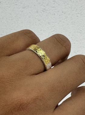 手工原创999纯银满天星贴金戒指