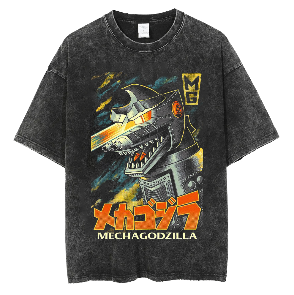 哥斯拉T恤 Godzilla怪兽水洗做旧纯棉复古宽松短袖T-Shirt-图2