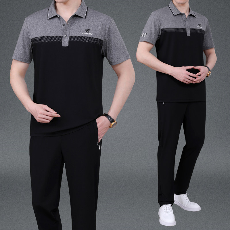 中老年运动套装男短袖t恤长裤纯棉夏季薄款老人休闲大码爸爸夏装,淘宝优惠券,粉丝福利购,淘宝优惠卷