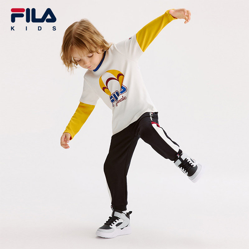 FILA斐乐童装儿童长袖T恤2025秋冬新款男小童套头休闲舒适上衣潮,淘宝优惠券,粉丝福利购,淘宝优惠卷