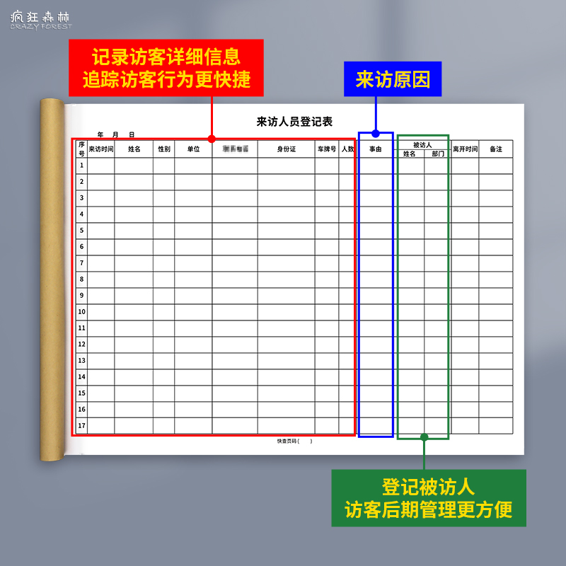 来访人员登记本访客外来人员来访公司工厂保安门卫访客前台登记本小区访客登记本公司学校来访登记簿记录本 - 图2