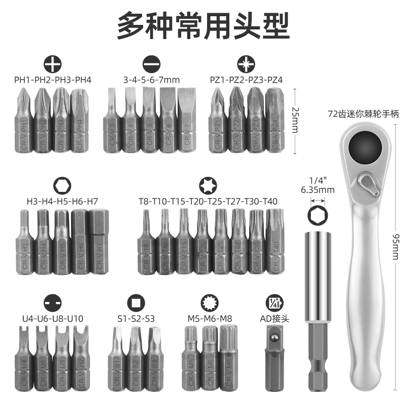 异形螺丝起子改锥套装多功能棘轮螺丝刀一字十字梅花六角螺丝批头-图3