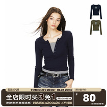 AE6604 American retro Lekki child fake two long sleeve T-shirt female hot girl with a hitch-shirt design sensation blouse