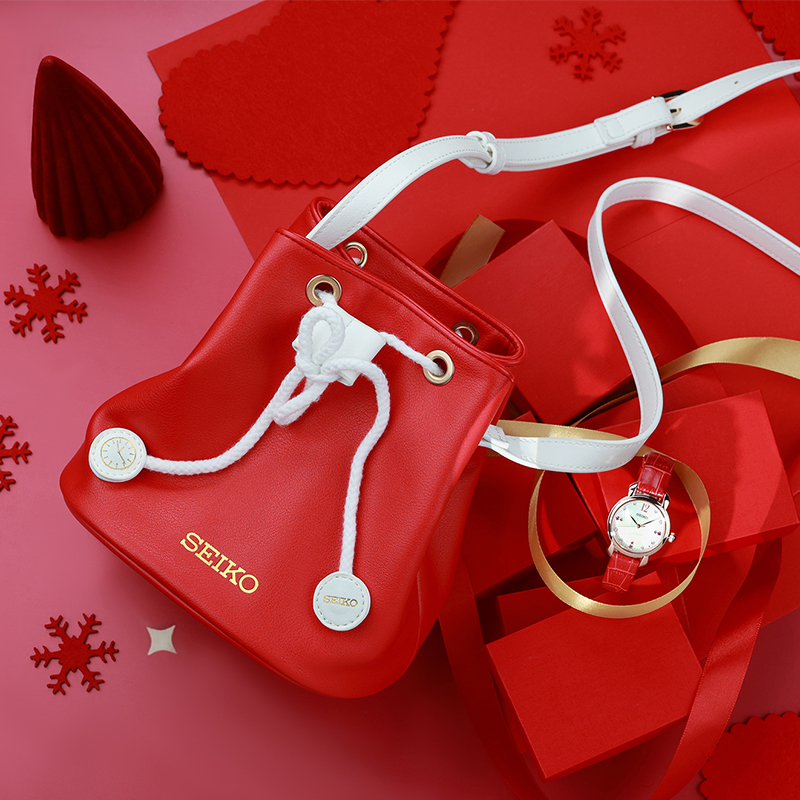 SEIKO精工珍珠贝母盘皮带优雅气质送礼时尚石英女士手表SUR502P1