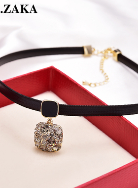 choker方块黑色轻奢小众锁骨链